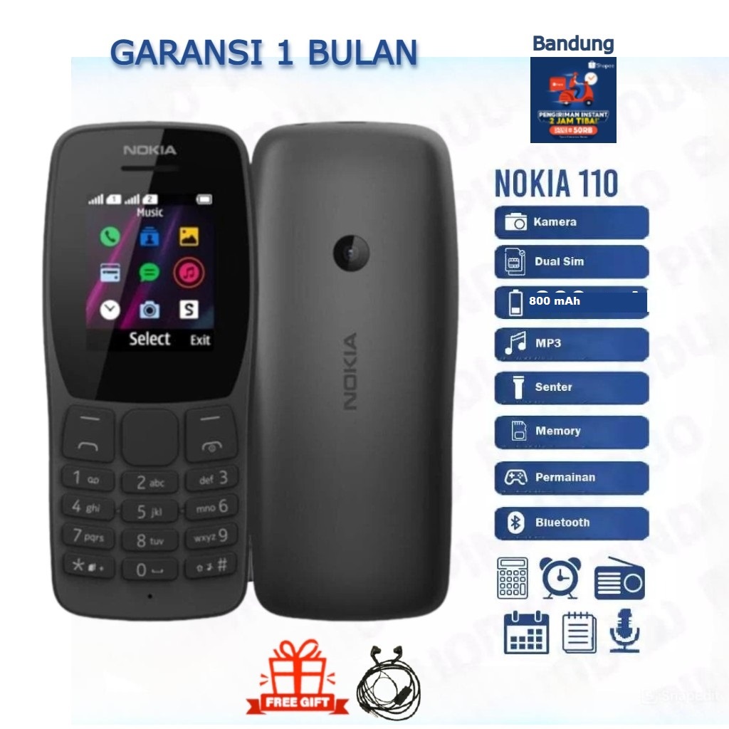 HP NOKIA 110 2019 BARU DUAL SIM KAMERA SLOT MEMORY RADIO GAME 800mAh