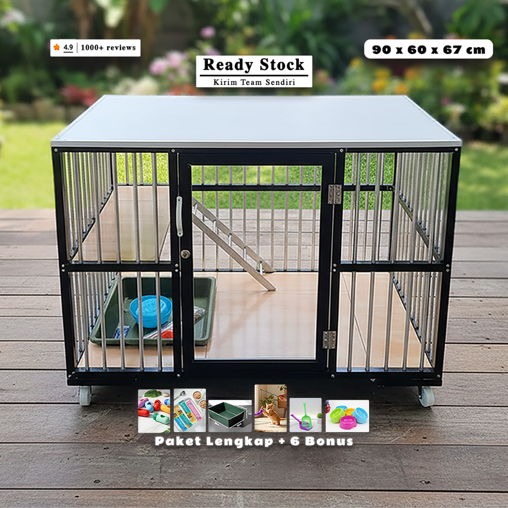 Kandang Kucing Aluminium 1 Pintu 90x60x67 cm Anti Karat + Bonus 6 Item Jawa Bali
