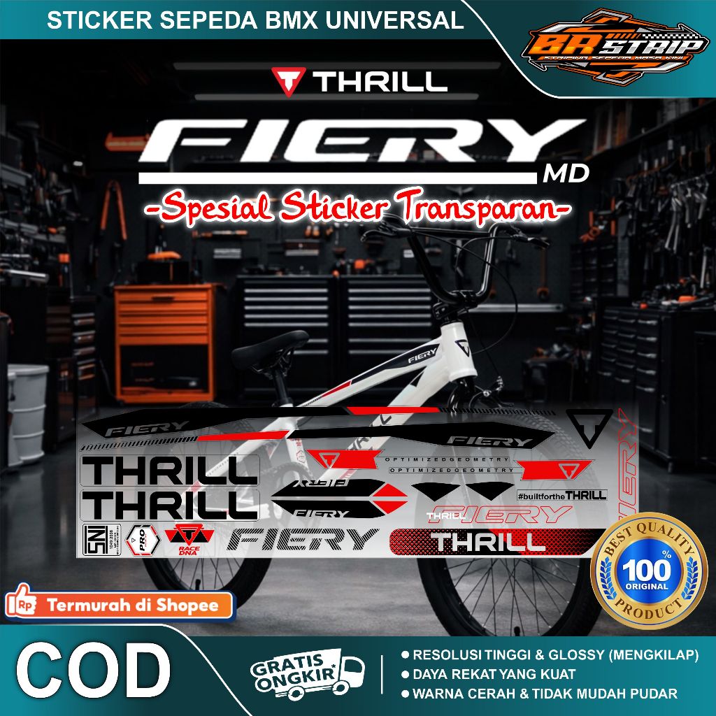 (COD) terbaru stiker transparan striping sepeda thrill fiery md BMX 18 20 glossy lentur anti air