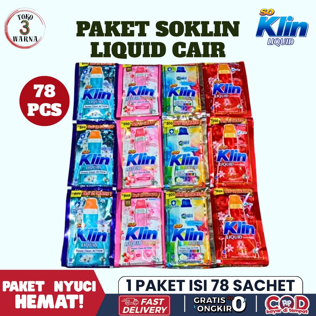 Paket Bulanan 78 Pcs Soklinliquid Cair/Deterjen Cair Renteng 18ml isi 78 Pcs