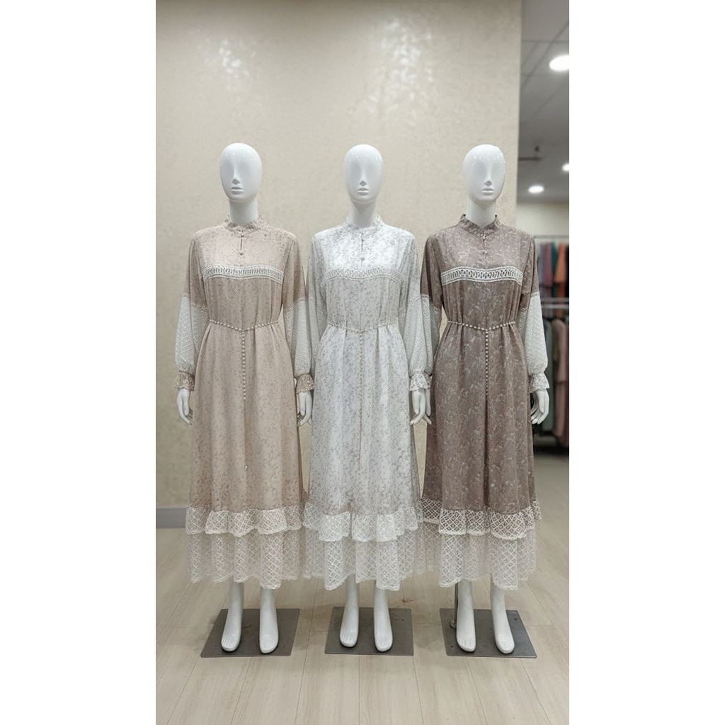 Gamis Floral Renda Vintage Premium — Dress Muslimah Motif Bunga Elegan