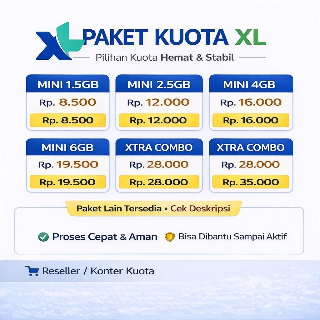 FAST RESPON MURAH DENOM KECIL KUOTA XL DATA HOTROD MINI / XTRA ON / DATA PURE / XTRA COMBO VIP / COM