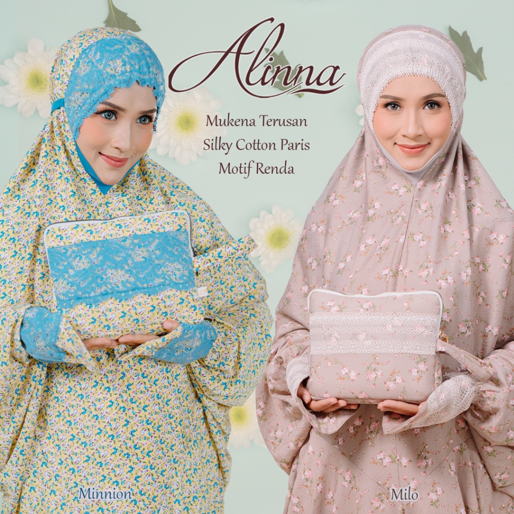 Mukena Alinna Terusan Lajur Premium Silky Cotton Paris Motif