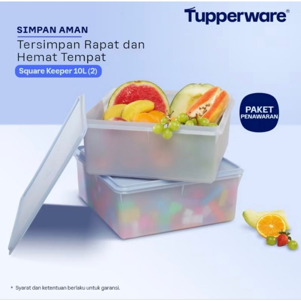 tupperware 2Pcs  Square  Keeper 10 Liter Biru