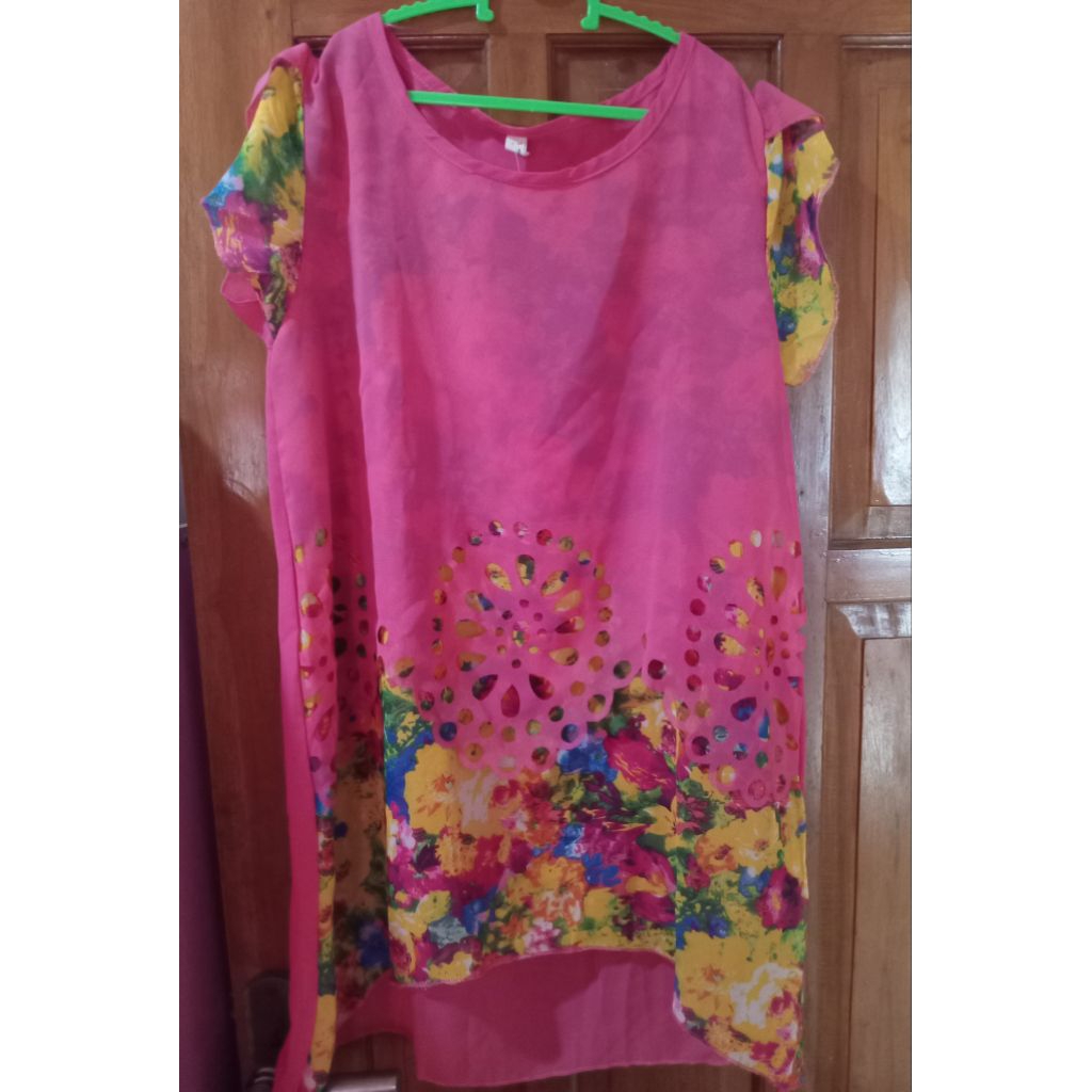 Blouse sifon pink bunga, import