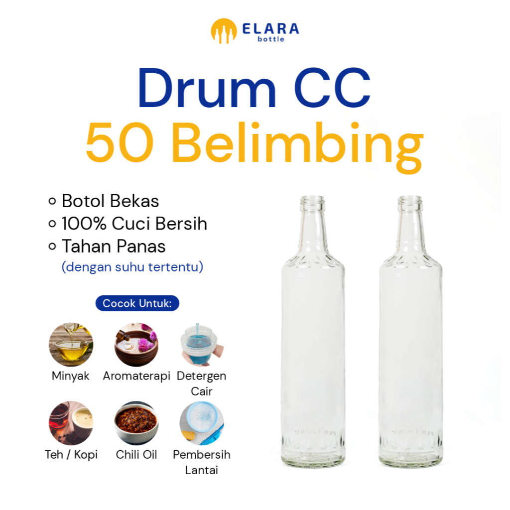 Elara Botol - Drum CC 50 Belimbing | Botol Kaca Bekas | Botol Kaca Bening | Botol 620 ML | Botol Kec