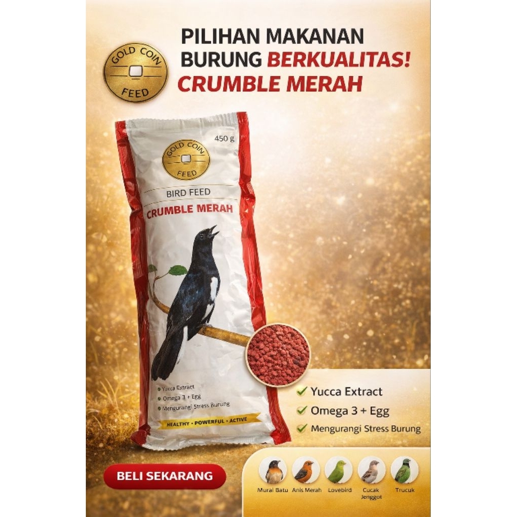 Pakan Burung  Murai , jalak , cucak hijau . Crumble Merah Gold coin Pakan burung makanan burung mura
