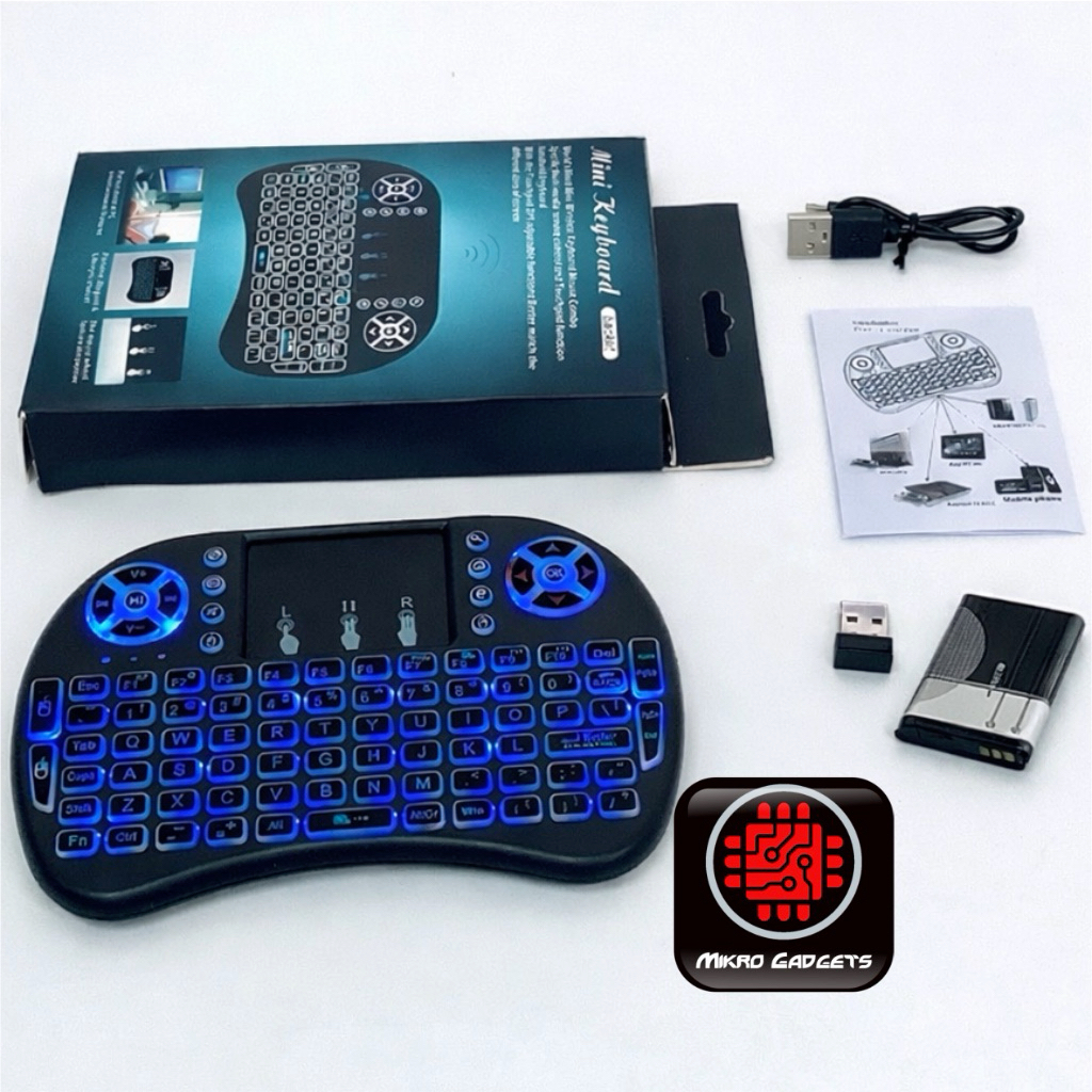 Keyboard Mini Wireless Touchpad i8 RGB Backlight dengan Baterai Lithium bluetooth - Komputer - Stb a