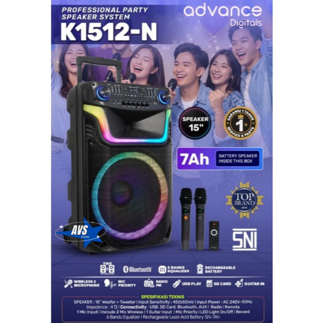 ADVANCE SPEAKER PORTABLE TROLI BLUETOOTH 15 INCH K 1512N