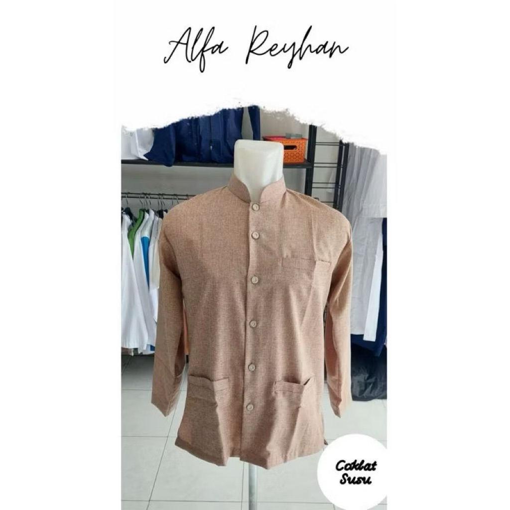 Baju Koko Pria Katun Madinah | Baju Muslim Katun Madinah kerah Sanghai