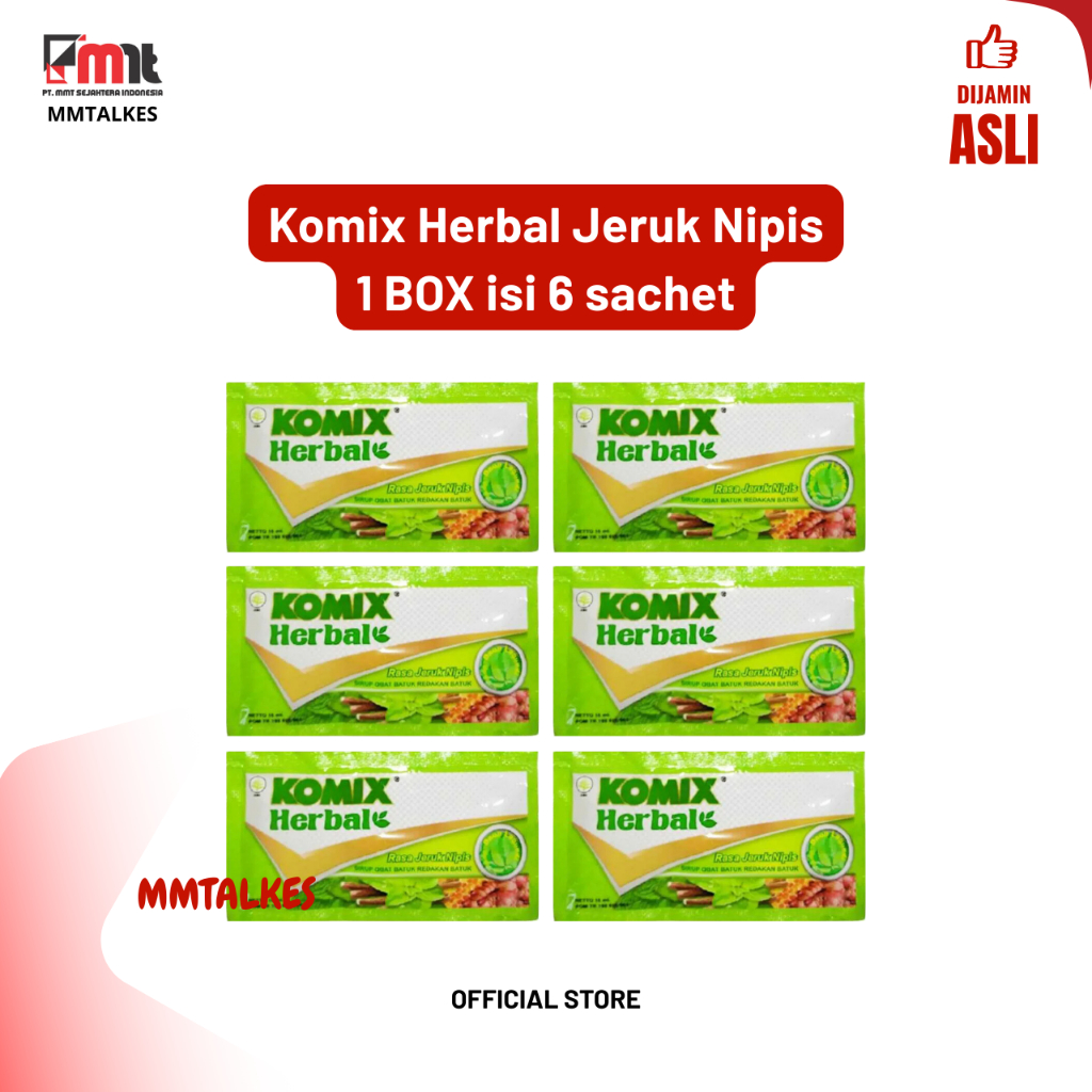 Komix Herbal Sirup Rasa Peppermint/Jeruk Nipis 1 BOX isi 6 sachet Meredakan Batuk Berdahak