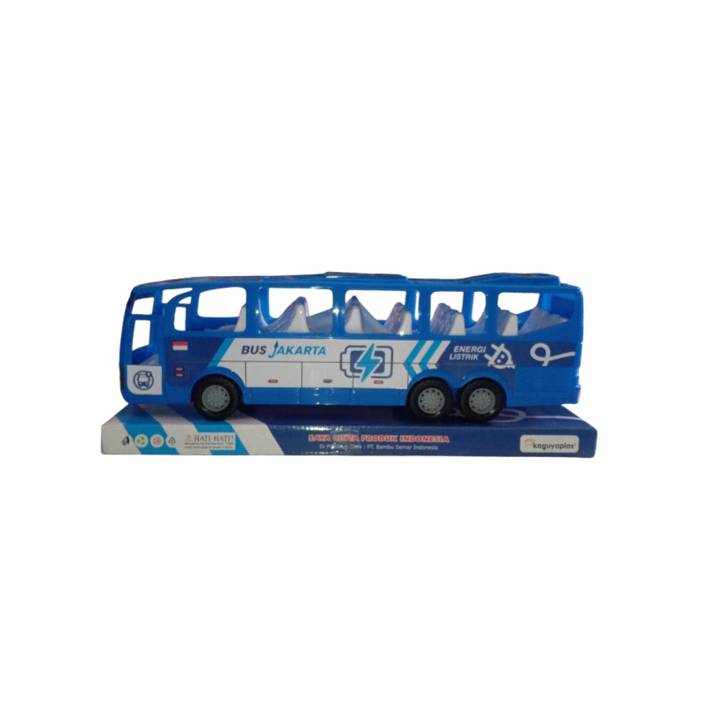 Mainan Mobil Bus Transjakarta (Busway) berukuran besar.