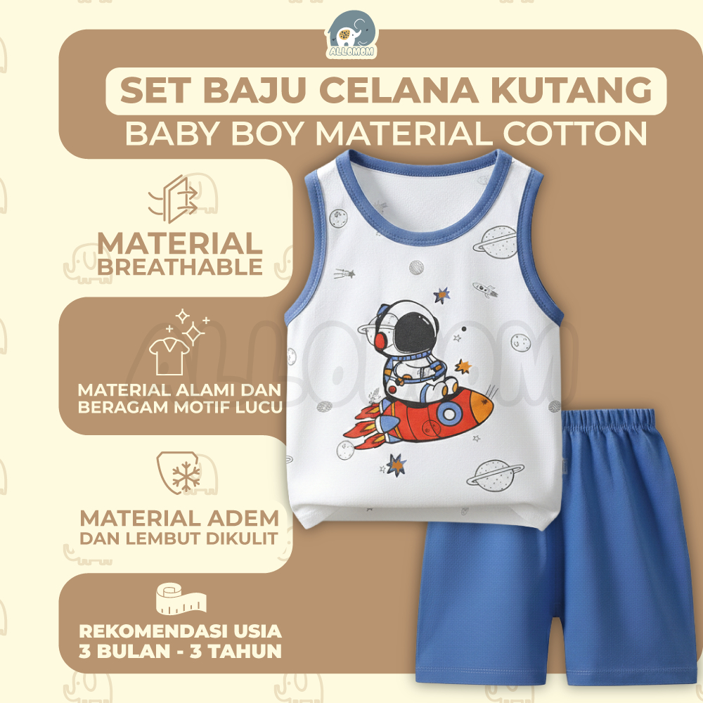 SET BAJU KUTANG CELANA PENDEK BABY / KAOS SINGLET BAYI / SLEEVELESS ANAK MATERIAL KATUN