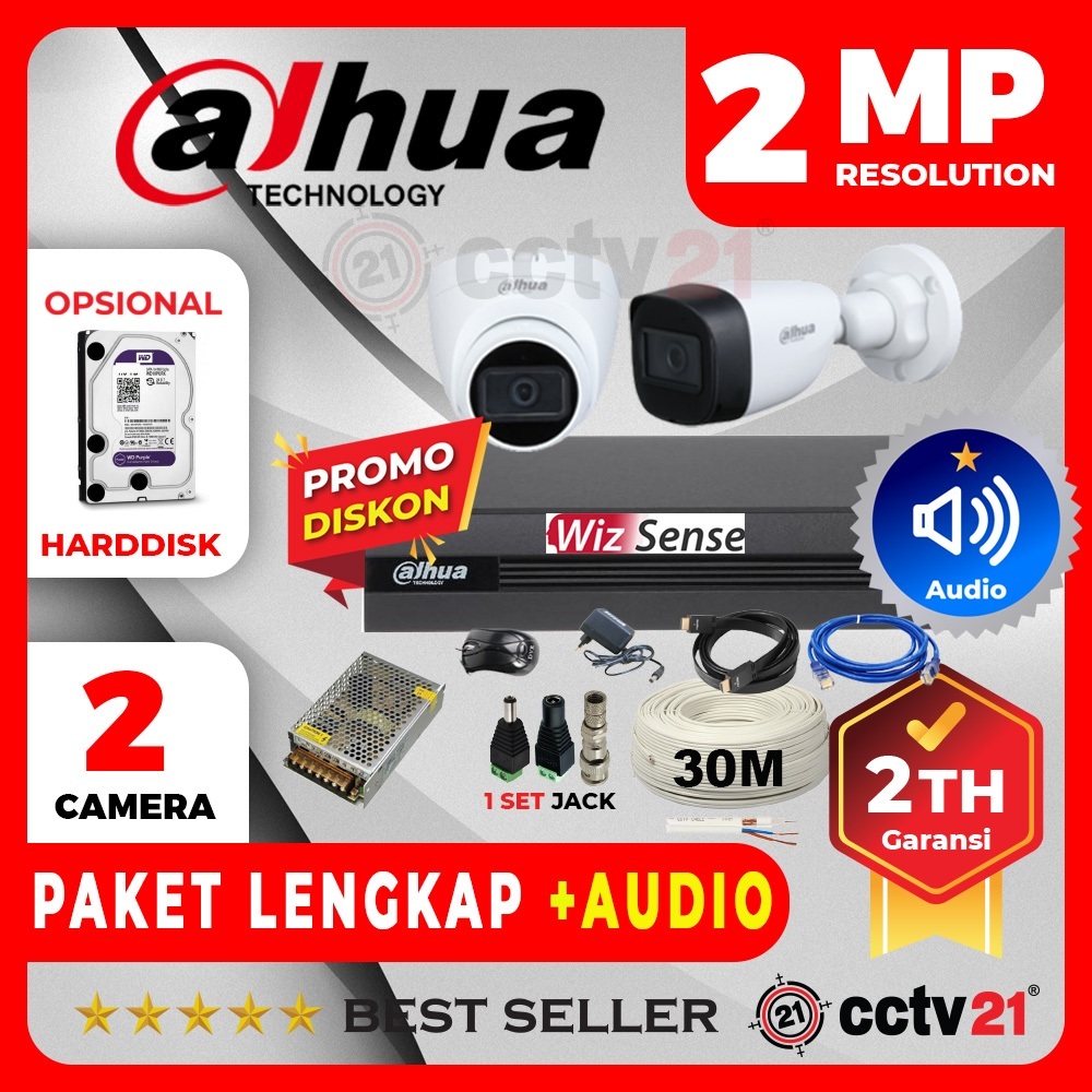 Paket CCTV Dahua 2 Channel Camera 2MP AUDIO Rekam Suara Lengkap Tinggal Pasang