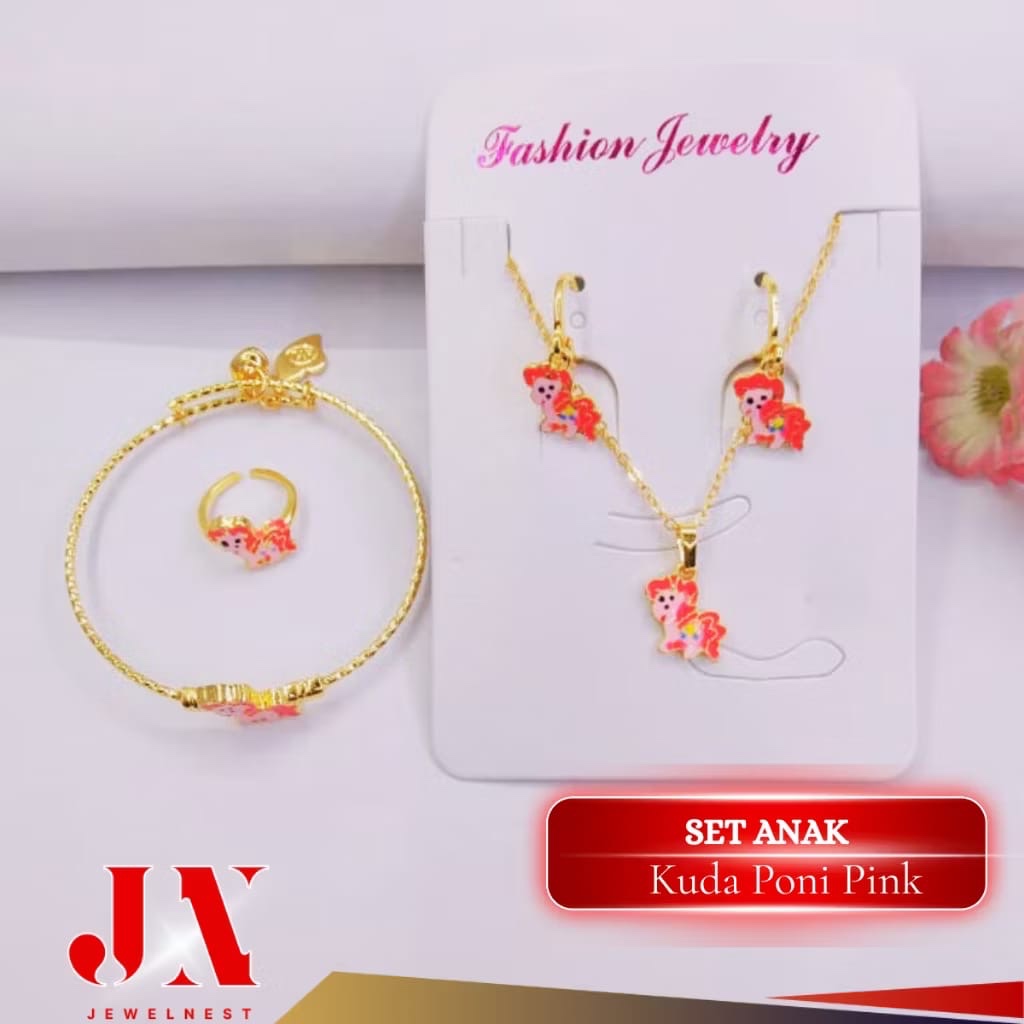 Perhiasan Anak Satu Set Perhiasan Anak Unicorn Titanium Set Kalung Cincin Anak