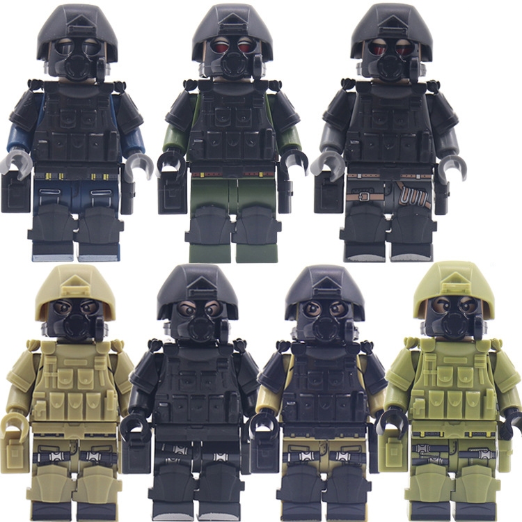 Mainan Balok brick Bentuk Minifigure Model Polisi Militer Swat