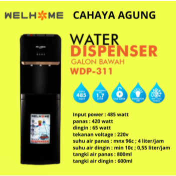 Dispenser WELHOME WDP-311 3Kran ( Panas - Normal - Dingin ) / Dispenser Air Galon Bawah Terbaru