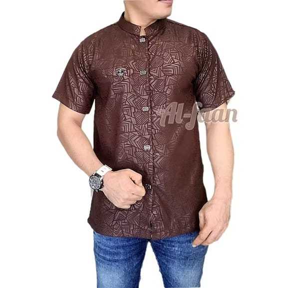 Baju Muslim Pria Kemeja Koko Kemko Sultan Embos Kancing Jepret Terbaru Lengan Pendek