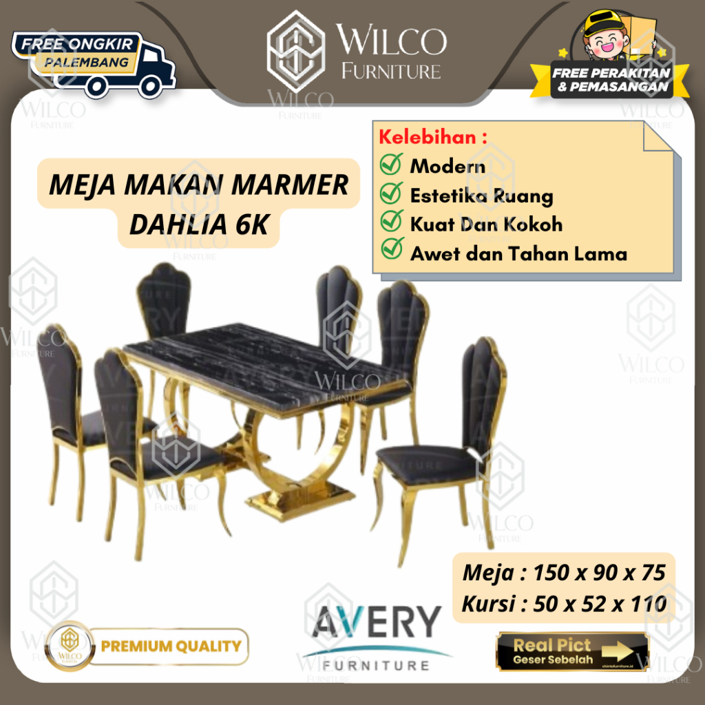Meja Makan Marmer Dahlia 6K by Avery Furniture | Meja Makan Marmer 6K Mewah Elegan