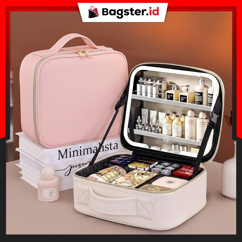 Beauty Case LED Bag MUA Tas Koper Make Up Rias Skincare Dengan Lampu Kapasitas Besar Waterproof