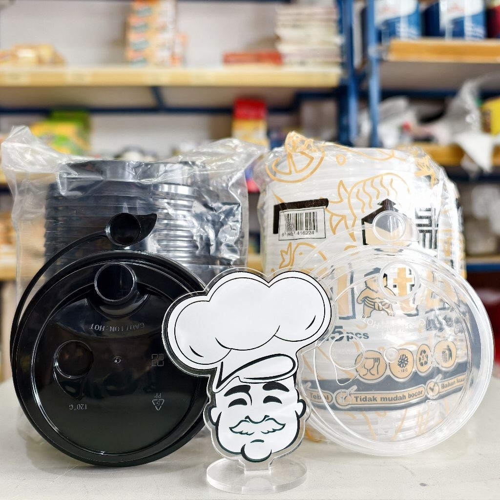 Tutup Cup Bening / Tutup Cup Hitam / Tutup Cup Injection 8,7Cm Isi 25Pcs / Lid Cup Injection / Tutup