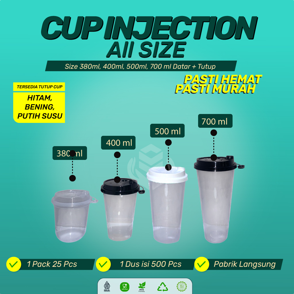 (25 Pcs )  Cup Injection 500ml 16oz / Gelas Injection Tebal / Cup Injection / Injection Oval & Datar