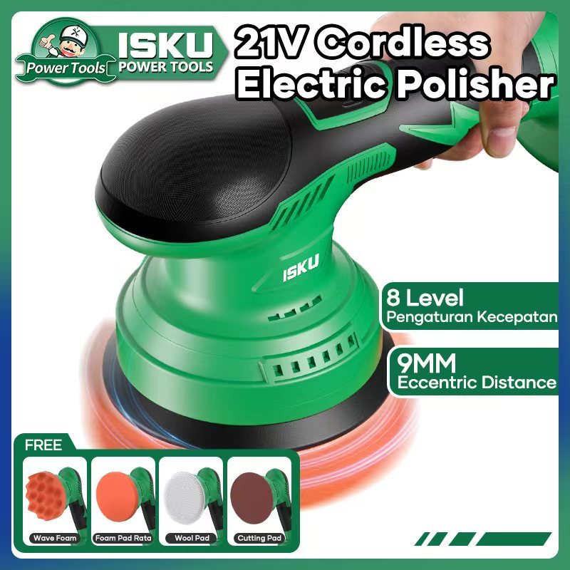 ISKU Mesin Poles Cordless Brushless 21V Dual Action Polisher DA 5 Inch Alat Poles Mobil Motor
