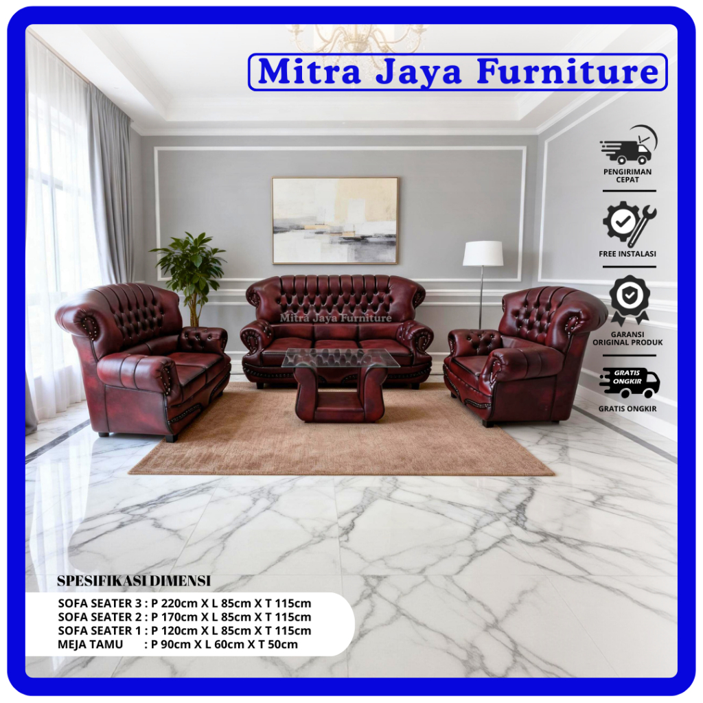 Sofa Jaguar Wosh 321 Maroon Bahan Anti Air /Mitra Jaya Furniture