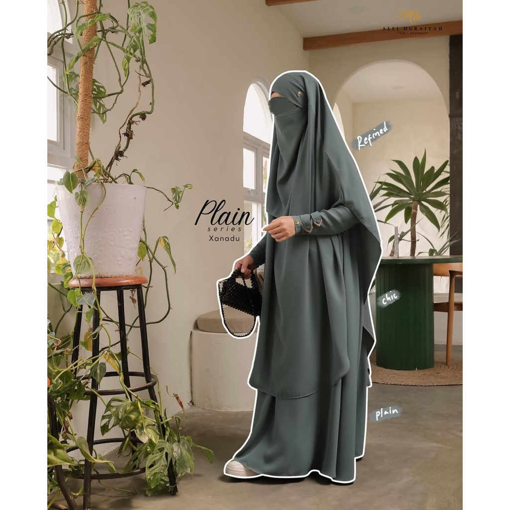 PL Setelan Set Gamis Abaya Lunaria 1 Maroon & Plain Xanadu Series Arafah Alfi Huraiyah Wanita Muslim