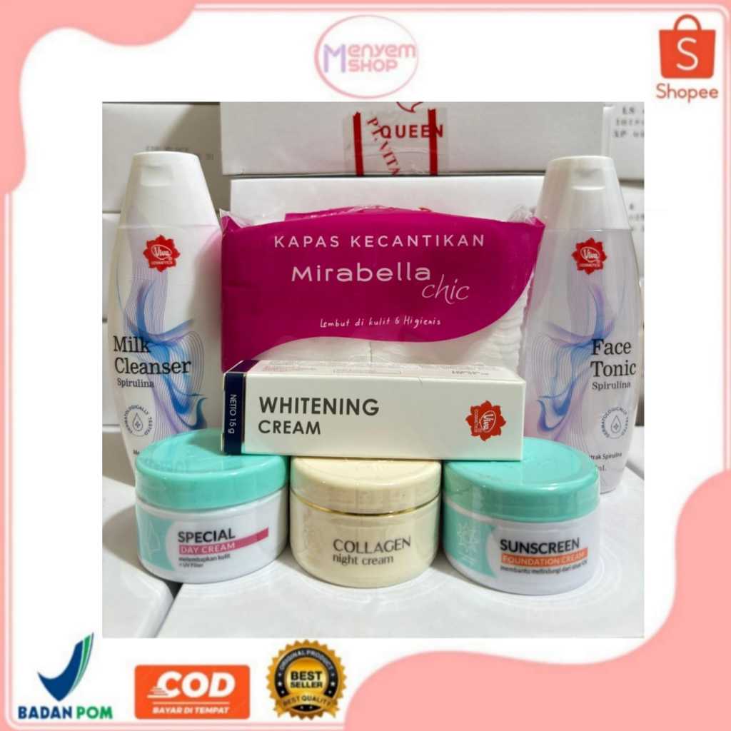 Viva Paket Anti Flek Hitam Day Sunscreen Whitening Night Glowing Serum Skinfood Milk Toner Spirulina