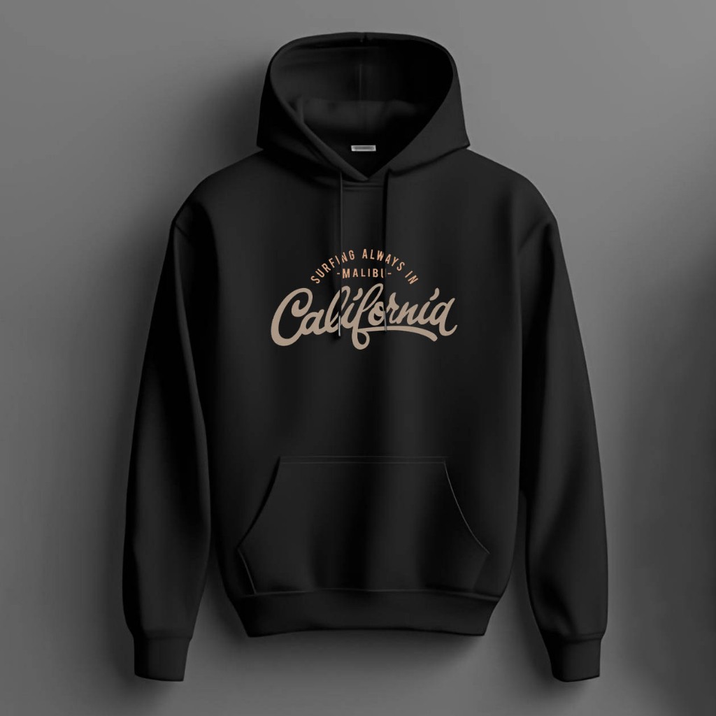 Hoodie CALIFORNIA Malibu surfing Unisex Sweater Fleece Black Cloth