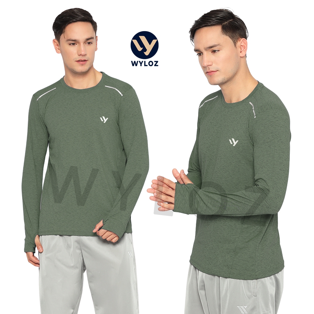 WYLOZ Baju Kaos Olahraga Lari Running Gym Lengan Panjang Pria Quick Dry Fit Hijau Army Twotone Cowok