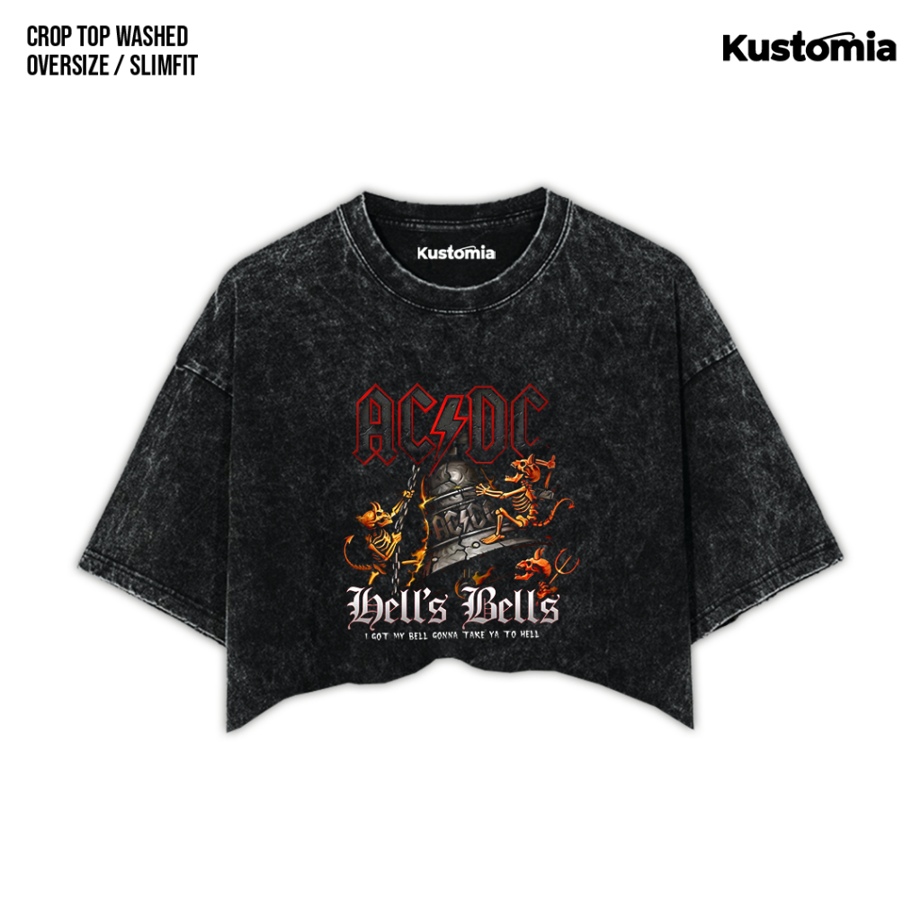 KUSTOMIA Crop Top ACDC Washed Crop Tee Black White | ACDC-5