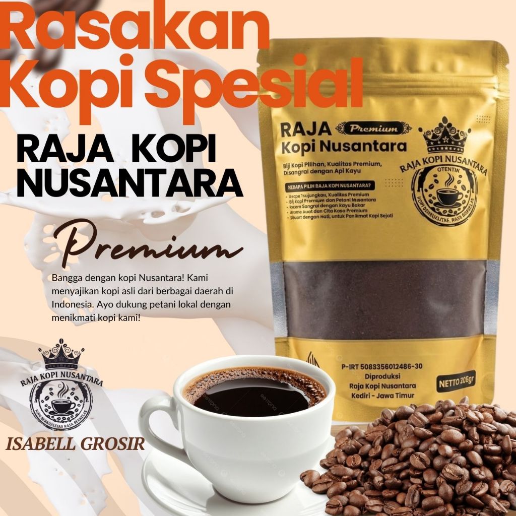 PREMIUM RAJA KOPI NUSANTARA / KOPI SANGRAI ROBUSTA / KEMASAN POUCH GOLD / KOPI KEKINIAN / RAJA KOPI 