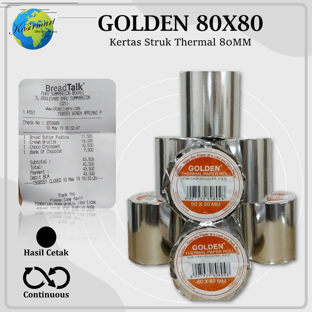 Kertas Struk Thermal 80mm Golden 80x80 Printer Epson TMT82X Paper Roll Thermal 80x80