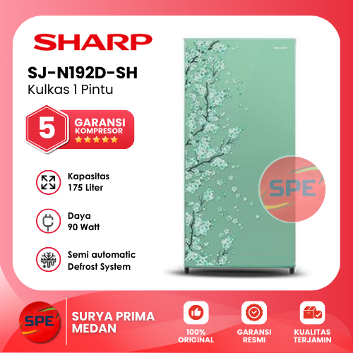KULKAS 1 PINTU SHARP KAPASITAS 175 LITER SJ-N192D-SH / SJ-N192D-SB / SJ-N192D-SP GARANSI RESMI (MEDA