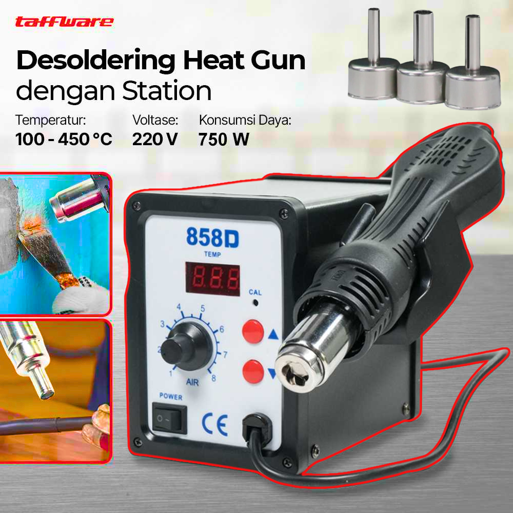 K8A Taffware 858D Blower Solder Uap Portable 220V 750W Untuk Service hp