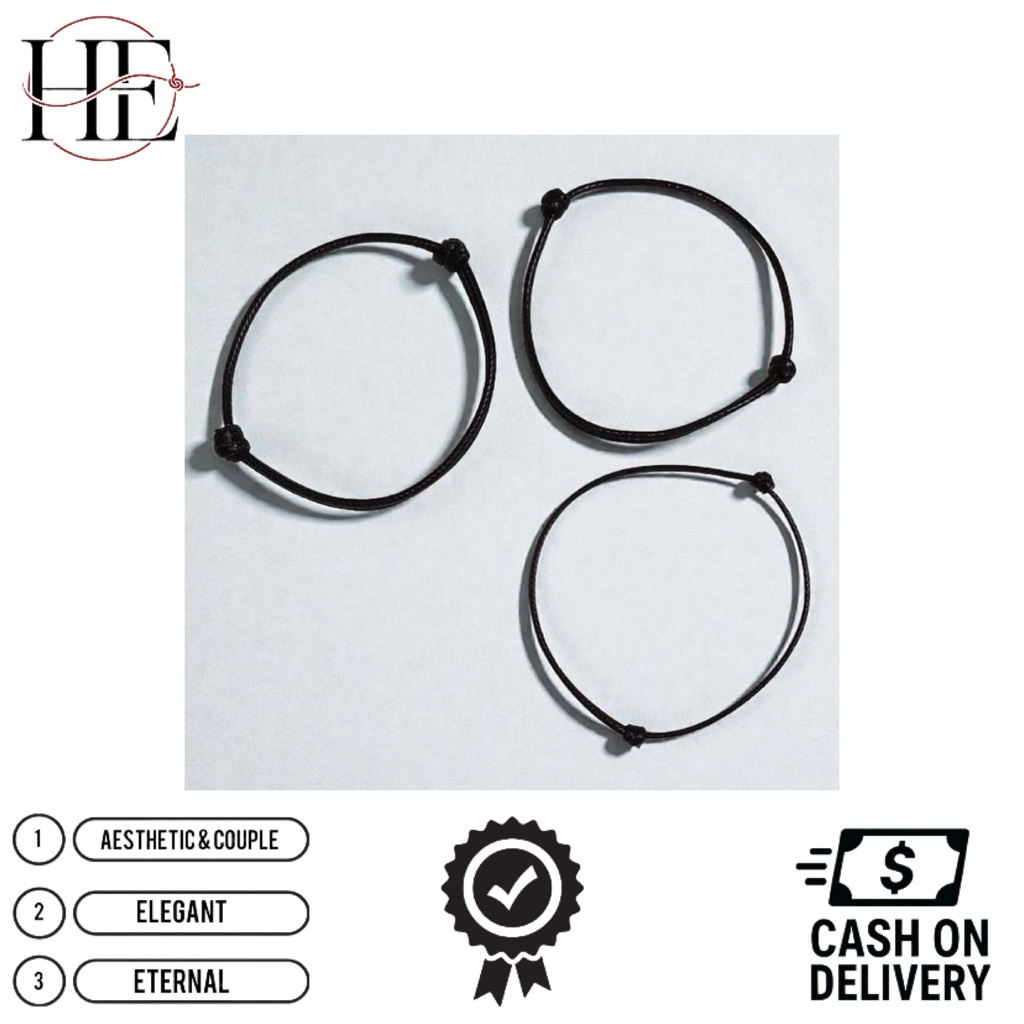 HE - Gelang tangan tali hitam polos aesthetic bracelet bangle, gelang tangan tali hitam polos couple