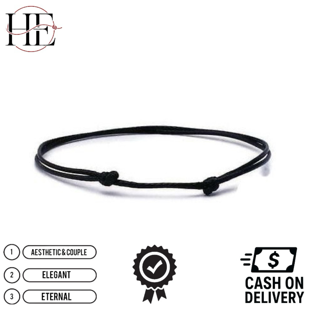 HE - Gelang tangan tali hitam polos aesthetic bracelet bangle, gelang tangan tali hitam polos couple