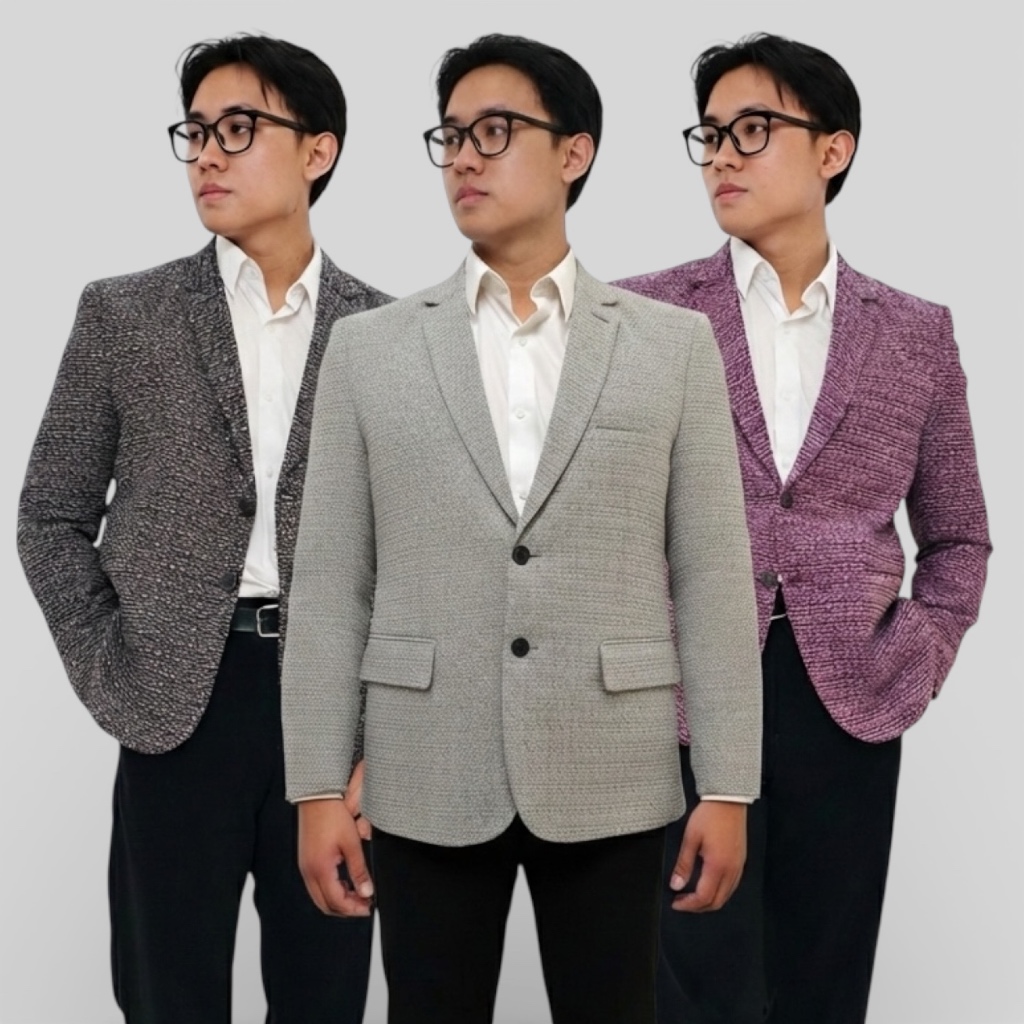 HOOFID blazer pria casual tweed twotone slimfit