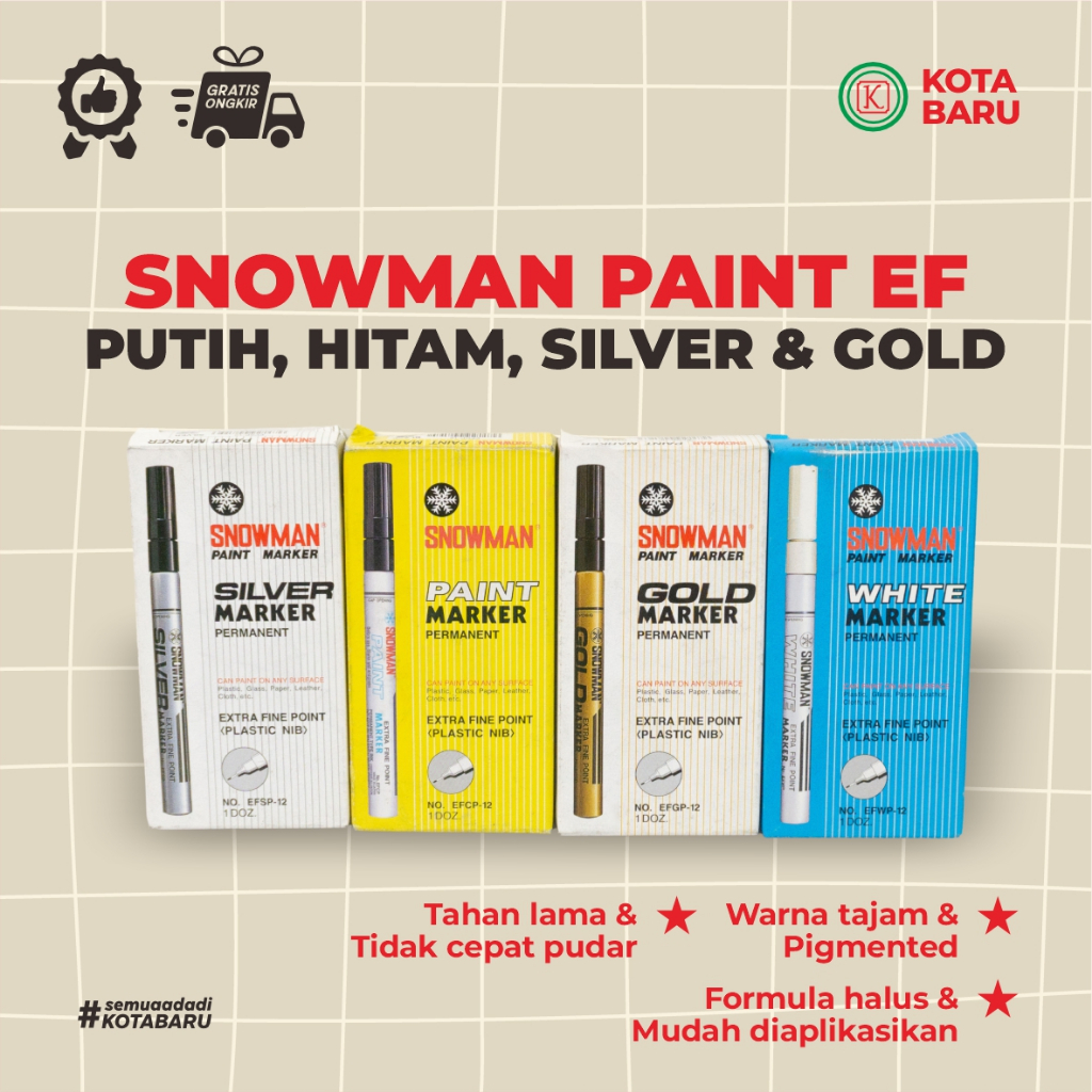 Snowman Paint EF Cat Acrylic Efek Metallic Gold/Putih/Silver/Hitam
