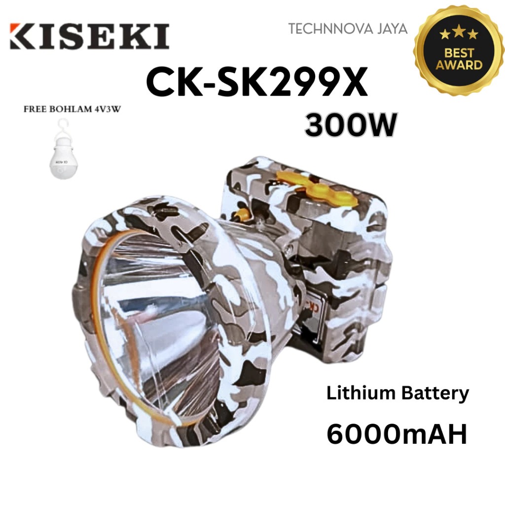 Senter Kepala Cus 300W (BONUS LAMPU DC) CK SK 299X Cahaya Putih Kiseki/Senter Kepala LED 300 Watt AR
