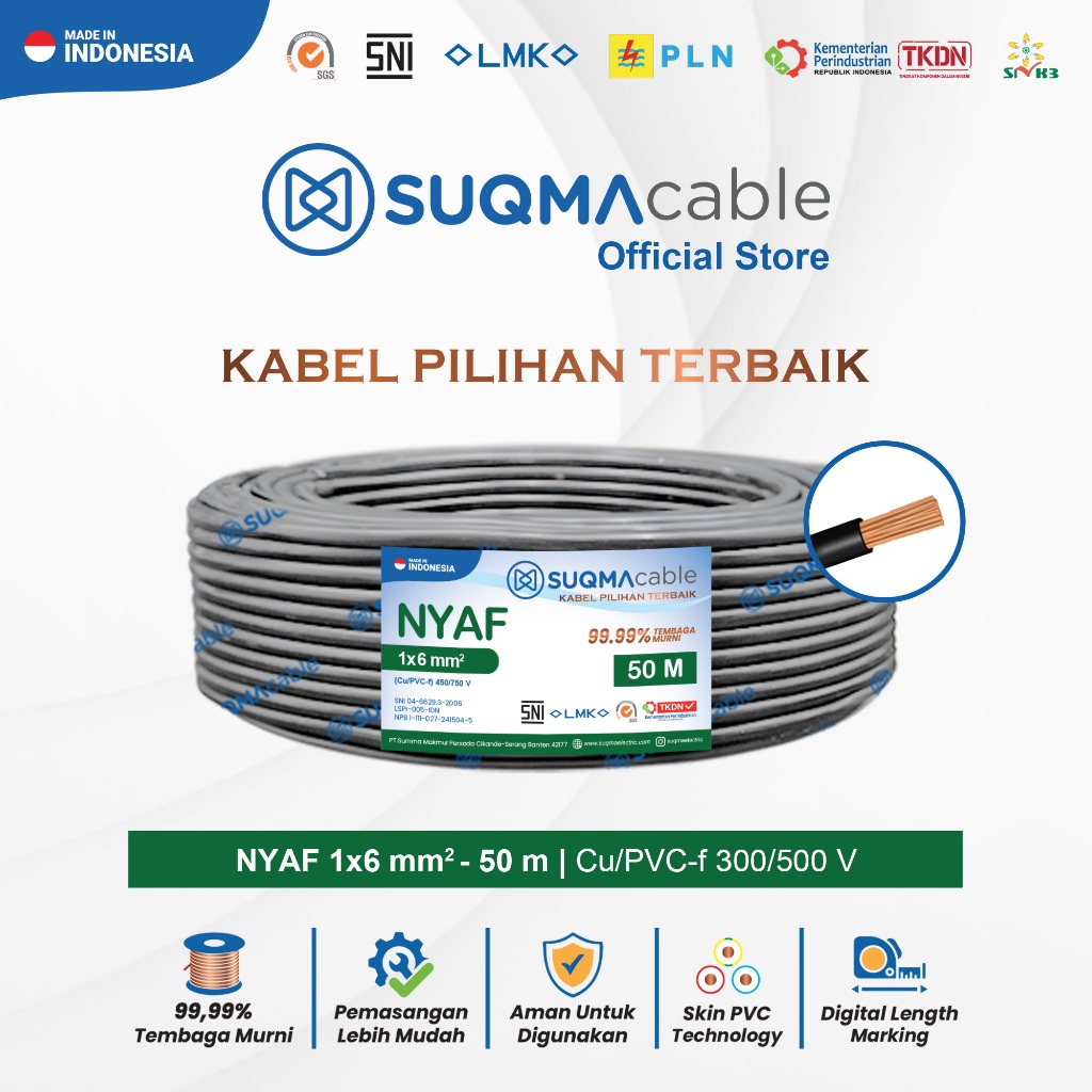 Kabel Listrik NYAF 6 mm Merek SUQMA Cable