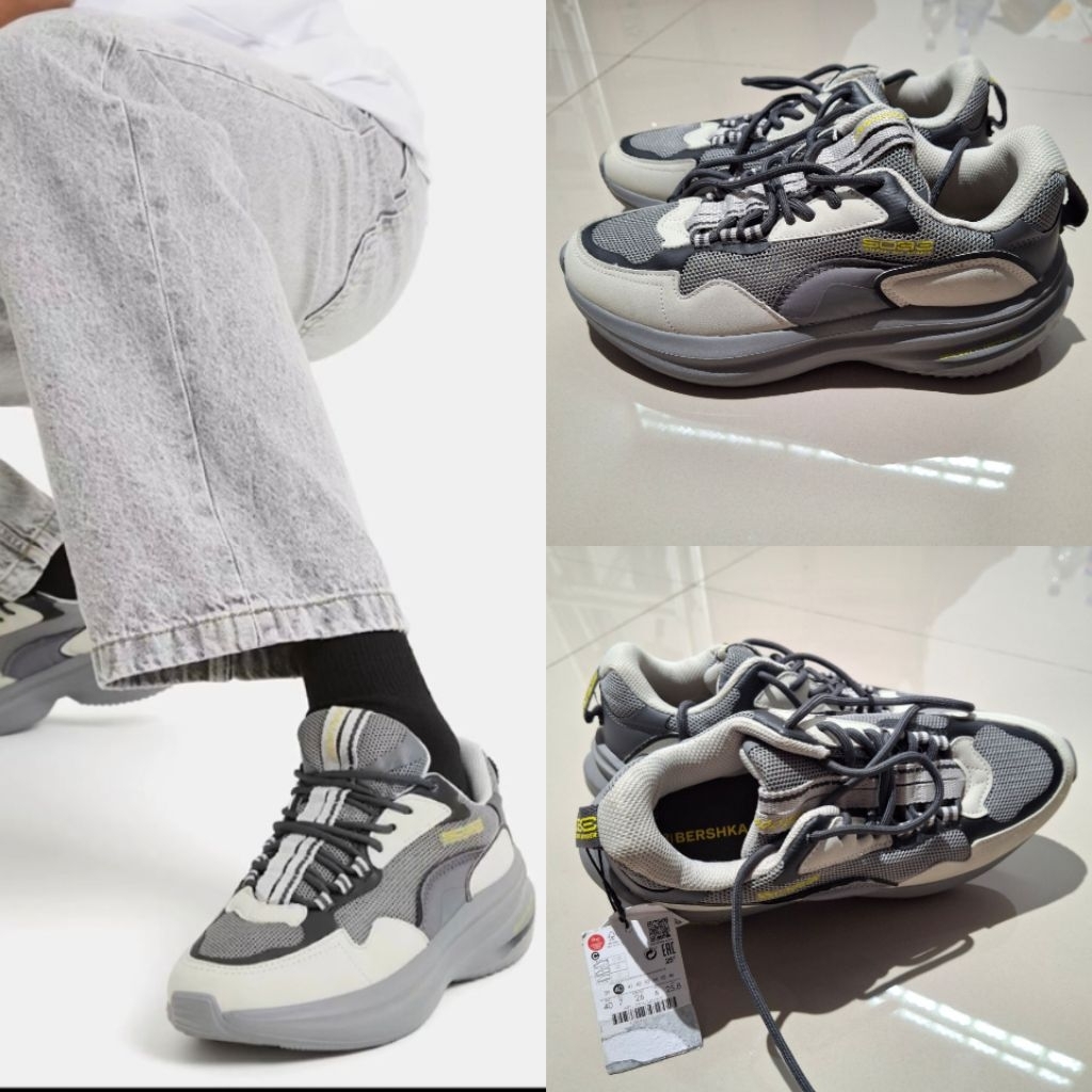 BERSHKA SEPATU SNEAKERS LOW GRAY BARU ASLI ORIGINAL