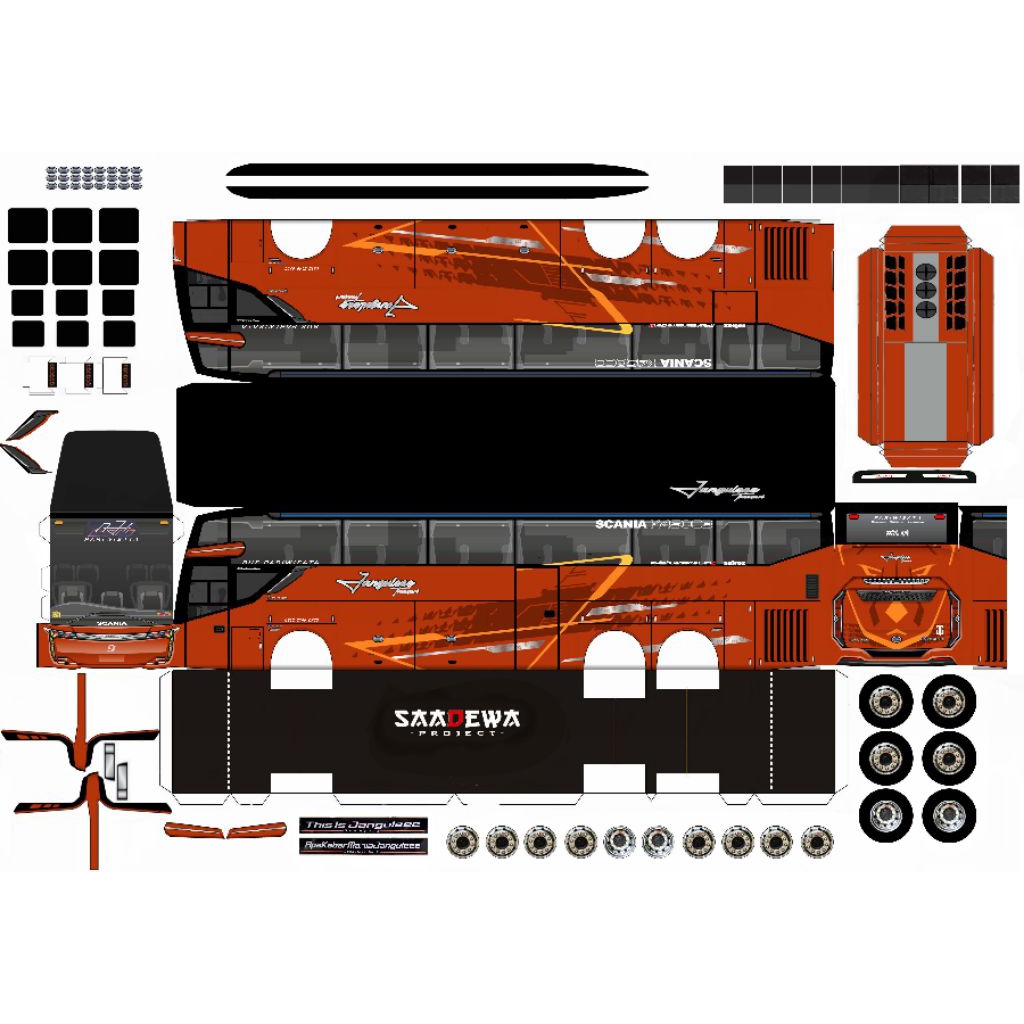 miniatur papercraft bus jangulee trans oji skala 50