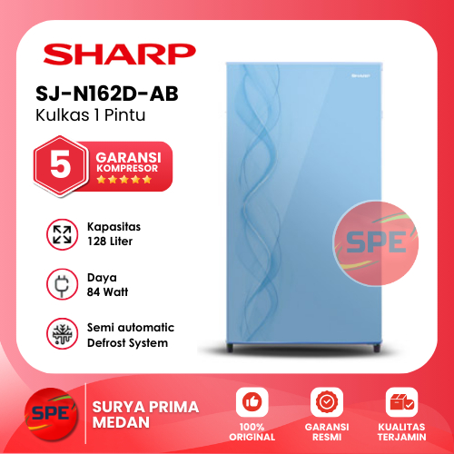 KULKAS 1 PINTU SHARP KAPASITAS 128 LITER SJ-N162D-AB / SJ-N162D-AP / SJ-N162D-AS GARANSI RESMI (MEDA