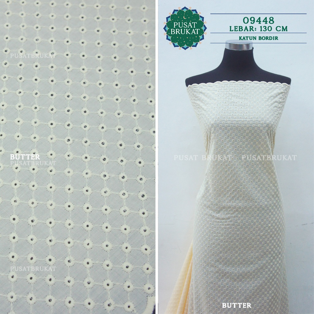 KAIN KATUN BORDIR 09448 / COTTON EYELET EMBOSS / BAHAN MUKENA METERAN, LEBAR 130CM [harga per 0.5m]