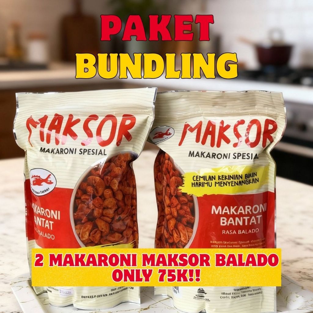 [PAKET BUNDLING] 2 Makaroni Maksor Rasa Balado Only 75 Ribu - Lebih Banyak, Lebih Murah, 1 Kilogram