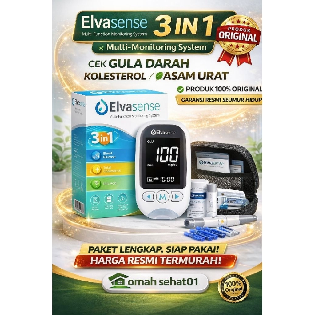 alat Elvasense EMS10 3in1 Multi Function Monitoring System – Alat Tes Gula Darah, Kolesterol & Asam 