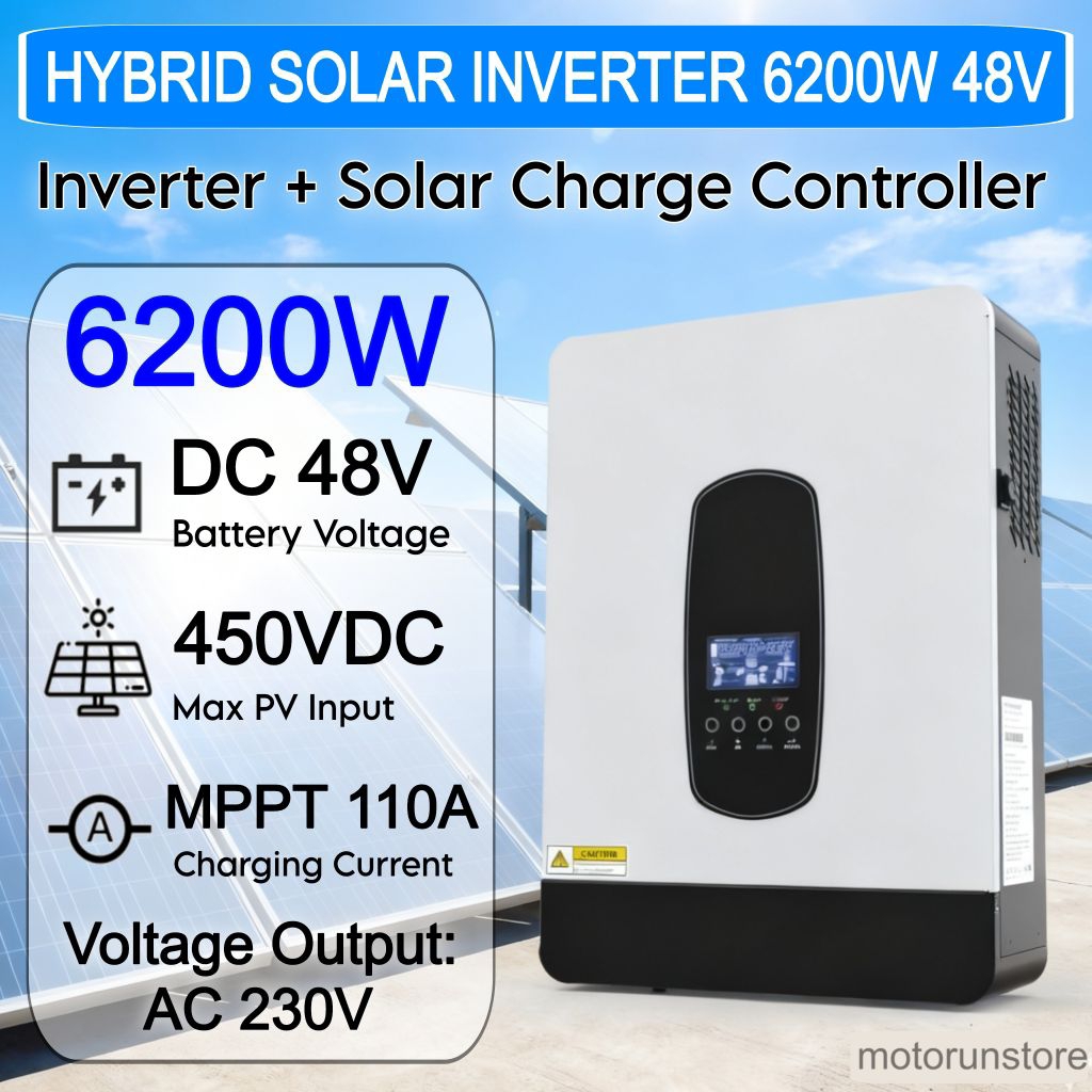 Inverter Solar Charge Controller Hybrid 6200W DC 48V to AC 230V MPPT Off-Grid WiFi 6.2KW - SP-7000